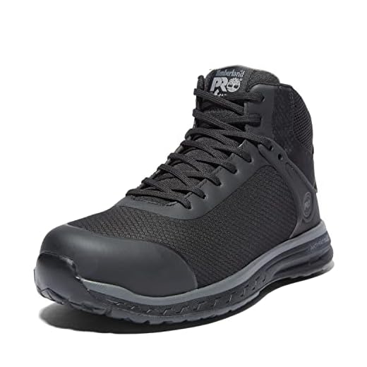 Timberland PRO Men's Drivetrain Mid Composite Safety Toe Static Dissipative Athletic Leather Work Boot, black, 8