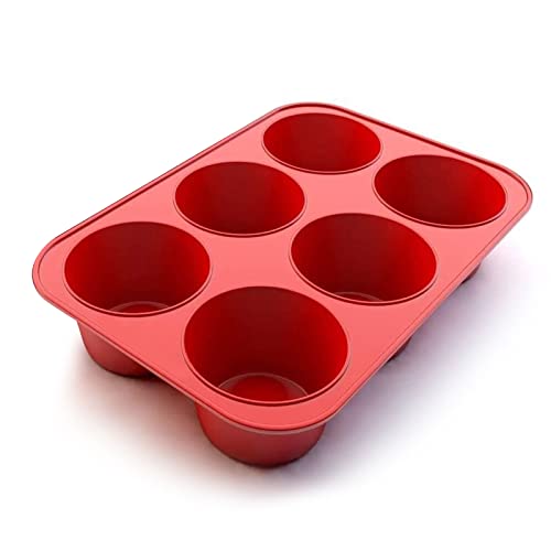 SUPER KITCHEN Große Muffinform aus Silikon für 6 Muffins, Antihaft Muffinblech Antihaftbeschichtet Backblech Backform für Cupcakes, Brownies, Kuchen, Pudding, 27,8 x 19 x 5 cm (Rot)