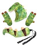 Roicaholy Dinosaur Tail Hat and Paw Gloves Set, Dragon Crocodile Costume Accessories Halloween Dress Up Cosplay Dino Theme Party Favor