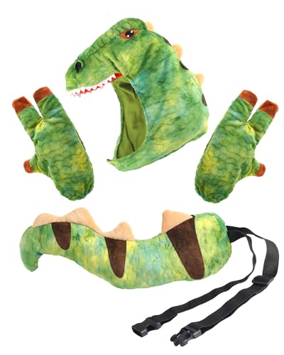 Roicaholy Dinosaur Tail Hat and Paw Gloves Set, Dragon Crocodile Costume Accessories Halloween Dress Up Cosplay Dino Theme Party Favor
