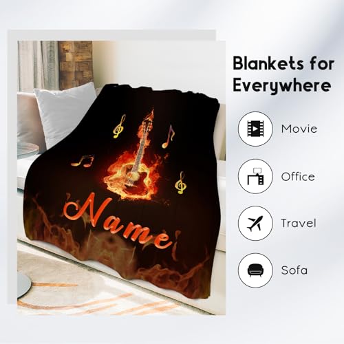 Mercuryelf Custom Guitar Throw Blanket - Soft, Fuzzy & Warm - 50x60 Inches Flannel Blankets for Living Room, Sofa - Black Flame Cool Throws Gift for Teens