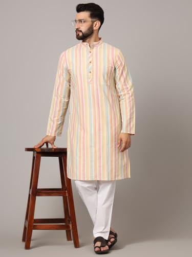 Image of LATEST CHIKAN Men's Cotton Regular Premium Long Kurta Full Sleeves - Casual Ethnic Wear