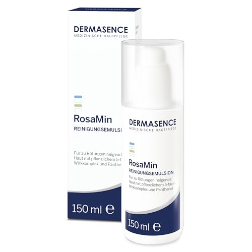 DERMASENCE RosaMin Reinigungsemulsion, 150 ml – Milde Gesichtsreinigung bei Rötungen, parfümfrei, seifenfrei, ideal bei empfindlicher Haut und Rosacea, Make-up-Entferner, feuchtigkeitsspendend, vegan
