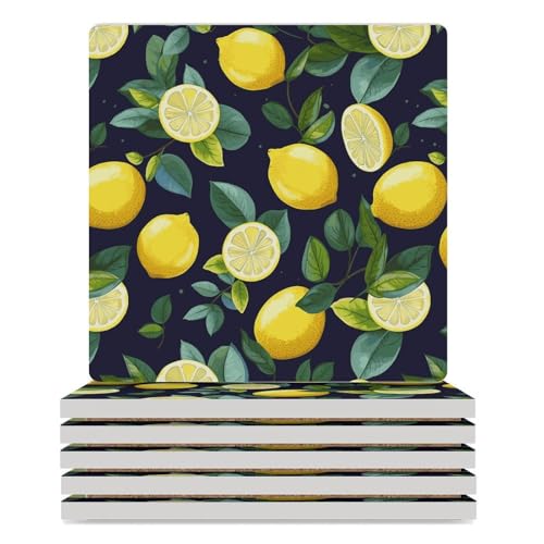Dessous de verre carrés céramique citron décoration table cuisine - 2