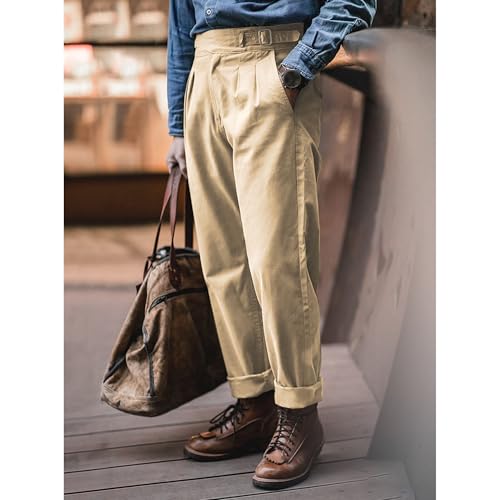 Men's Cotton Retro Flat Front Chino Pant Straight Western Gurkha Pants 2025 Summer Trendy Trousers3