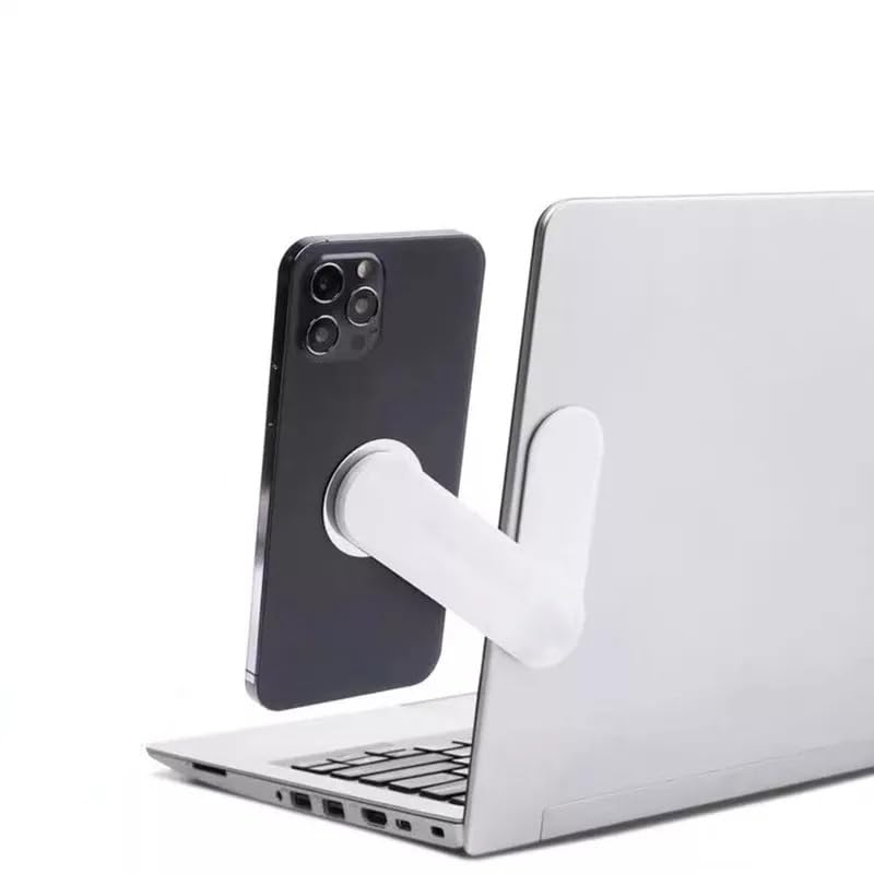 AuraSkin Adjustable Laptop Phone Holder, Laptop Side Mount Clip, Phone Stand Holder 2 in 1 Multi Screen Support Laptop Side Mount Connect Mobile Phone Bracket Monitor Display Clip (White Holder)