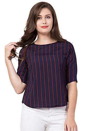 Image of Blue Red Lining Fabric American Crepe Top Regular Fit