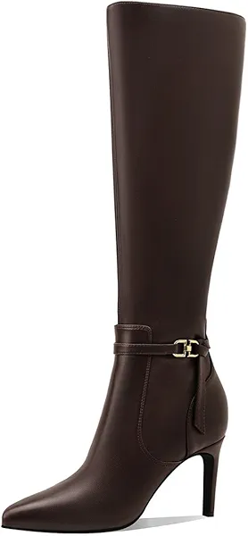 MOTIMODEN Women's Knee High Boots Women Mid Heel Pointed Toe Tall Boots for Women High Heel Side Zipper with Buckle Bow Knots Long Boots for Fall Winter for Fall Winter