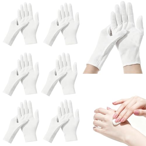 12-Pack White Cotton Gloves for Dry Hands Sleeping Eczema Care and Night-Time Moisturizing Unisex Soft Sleep Elastic SPA Glove Set Arts Crafts Wedding Halloween Costumes Jewellery Inspection