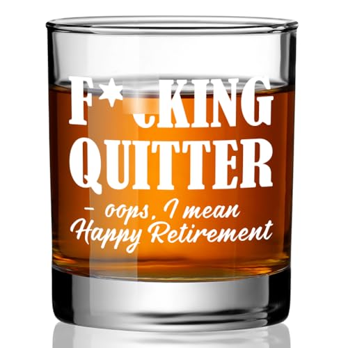 Ymzkpoa F*ucking Quitter,Funny Retirement Whiskey Glass for Men Dad Coworker Uncle Husband Colleagues Friend,Idea Retired Cocatail Bopurbon Glass for Birthday Christmas Father's Day