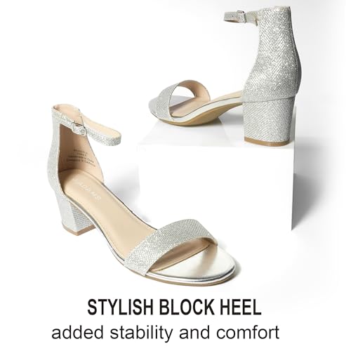 Image of J. Adams Daisy Heeled Sandals - Ankle Strap Low Block, Open Toe Dress Pumps, Chunky Heels - Dressy Shoes for Women - Bridal, Wedding, Summer Sandals