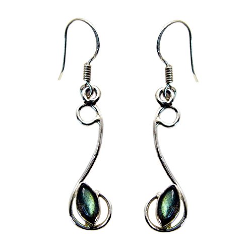 Pendientes de labradorita natural antialérgicos en plata fina para orejas sensibles