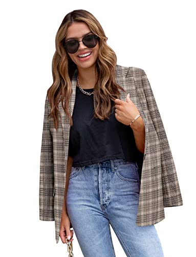 Image of CRAZY GRID Womens Casual Blazer Jacket Long Sleeve Open Front Work Office Blazer Lapel Button Jacket