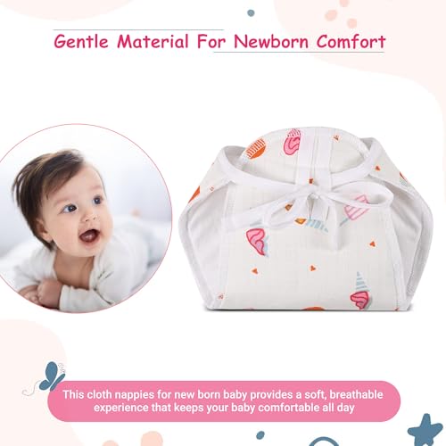 Image of Kuber Industries Pack of 6 Washable & Soft Padded Baby Cotton Nappies & Diapers | Reusable Cotton Langot for Baby 0 to 6 Month - Large | White