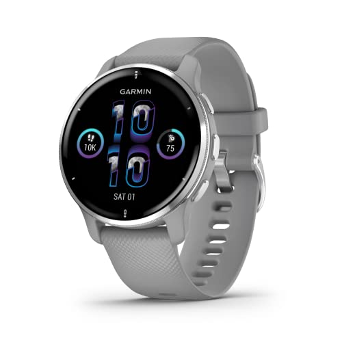 Garmin Venu 2 Plus, Smartwatch AMOLED 1,3', Microfono e cassa, Musica, Garmin Pay, +25 App sport, GPS, Cardio, SpO2 (Silver & Powder Gray)