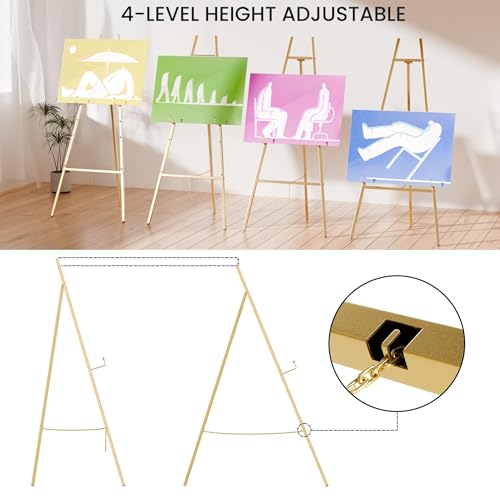 Image of Gold Easel Stand for Sign, Heavy Duty Easel, 4-Tier Adjustable Art Easel for Painting, Wedding Sign 2pc