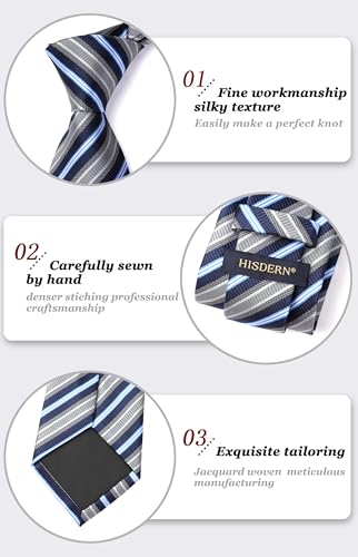 Image of HISDERN Mens Striped Ties Classic Silk Woven Tie and Pocket Square Set Formal Business Necktie Handkerchief for Wedding