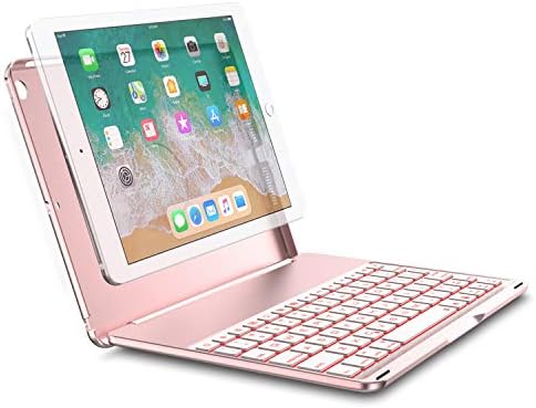 Keyboard Case Compatible with 2017 iPad 9.7" (5th Gen) & 2018 New iPad 9.7" (6th Gen) & iPad Air, Bluetooth Folio Hard Back Cover/Aluminum Keyboard Base with Auto Sleep/Wake -Ultra Slim (Rose Gold)