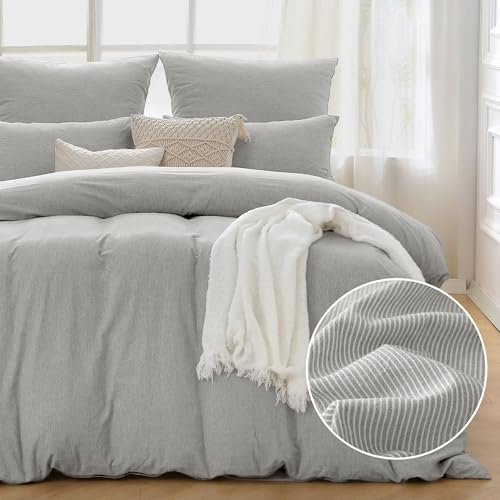 ATsense Bettwäsche 135x200 Baumwolle Gestreift - 4teilig Bettwäsche-Sets Grau, Öko-Tex Zertifiziert Hypoallergen Atmungsaktiv, 2 Bettbezug 135x200...