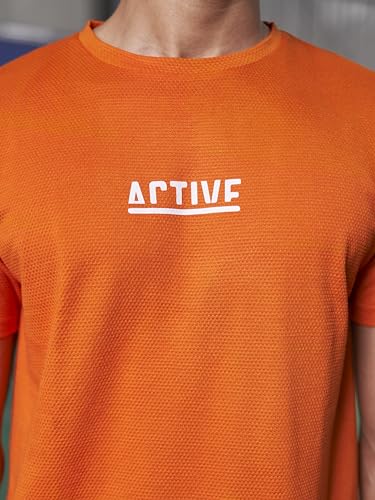 Image of FitMonkey Sports Crew Neck Stretchable Dry Fit T Shirt | Regular Fit Textured T Shirt for Men |Sport T Shirt for Men | Quick Dry Technology with Moisture Control |Breathable & Lightweight