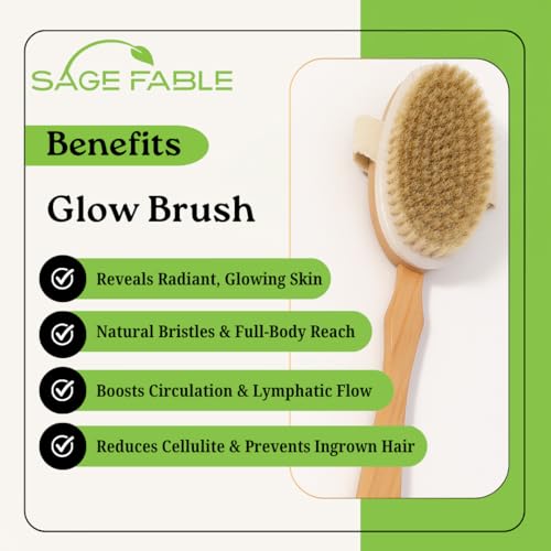Image of GlowBrush: Dry Body Brush for Lymphatic Drainage & Glowing Skin with Detachable Long Handle - Manage Cellulite & Exfoliation.