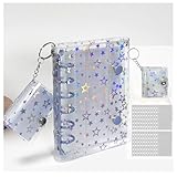 Arpaper シール帳 女の子 台紙 透明 a7 リフィル20枚付き 専用ミニ帳付属 バインダー シール手帳 キラキラ 星柄 クリア かわいい 推し活グッズ はがせる 6穴 シール台紙 写真収納 3層構造リフィル (星柄+ブルー)