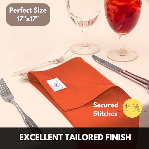 Image of Cloth Napkin 100% Cotton 17 inchx17 inch Decorative Washable Table Napkins Set of 12 for Dining, Holidays, Buffet Parties & Wedding Use - Orange