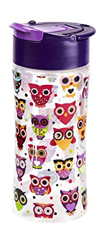 Fit & Fresh Kids' Reusable Water Bottle, Made of BPA Free Tritan Plastic with Leakproof Flip-up Cap and Carry Handle, 16 ounces, Hoot Owl