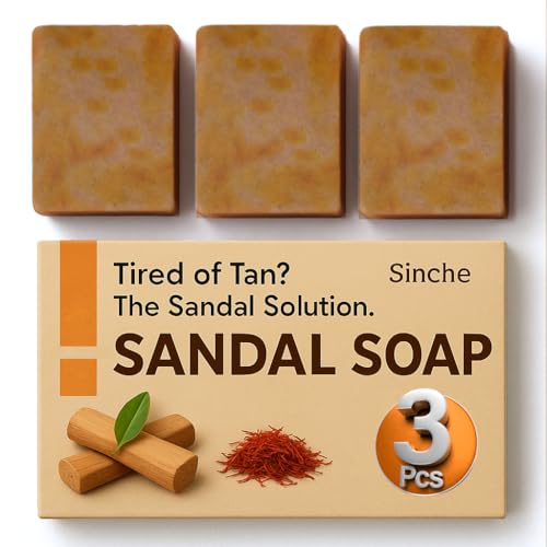 Image of 3 PACK Sandal Soap Tan Removal (Pack Of 3) | Chandan & Kesar Bath Soap | Handmade Soaps For Glowing | De-tan Remover Skin Brightening For Men & Women (PACK OF 3)