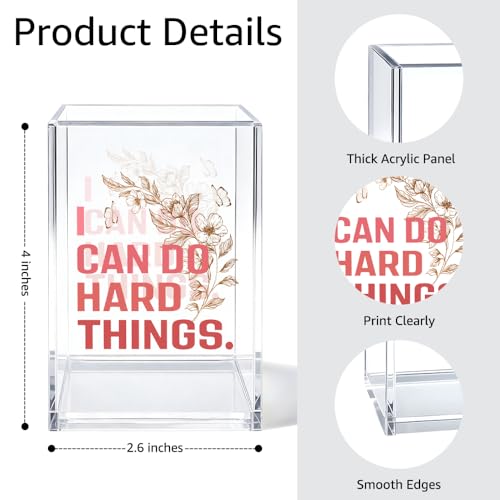 Image of I Can Do Hard Things Pen Holder Cosmetic Organizer, Funny Floral Pen Pencil Holders for Desk, Inspirational Office Gifts Desk Accessories for Coworker Friend, Makeup Brushes Holder for Daughter
