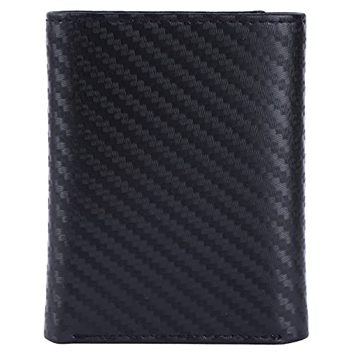 Image of Brooklyn Bridge Genuine Leather Trifold Wallet for Men Genuine Leather Trifold Wallet Card Holder for Men, RFID Protection, Mens Wallet, Purse, Tri Fold, ID Card, Gift for Men Boys Carbon Fiber Black