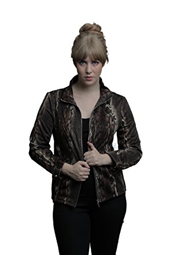 Lisa International Women's Snakeskin Print Long Sleeve Mockneck Jacket