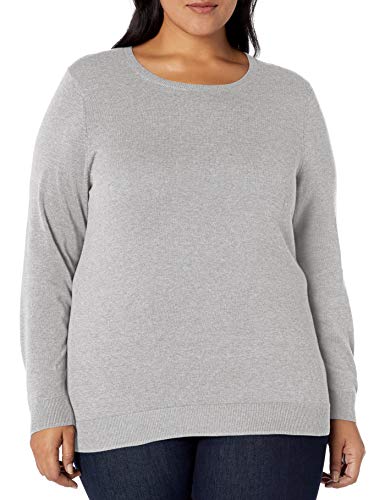 Amazon Essentials Women's Plus Size Long-Sleeve Lightweight Crewneck Sweater, Light Grey Heather, 1X