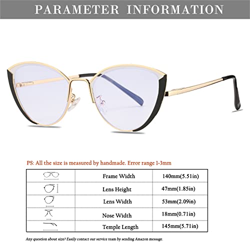 Image of HJSTES Blue Light Blocking Glasses Women Trendy Cat Eye Metal Frame Computer Reading Eyewear(Black)