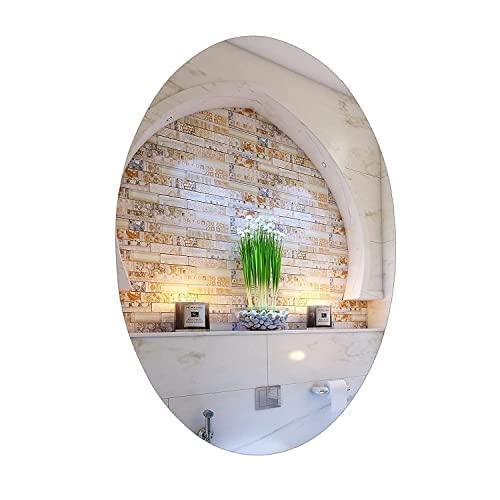 Oval shape adhesive mirror sticker for wall on tiles bathroom bedroom living room Basin Mirror Bathroom Wall Mirror Stickers unbreakable plastic wall mirror (30 X 20 cm)