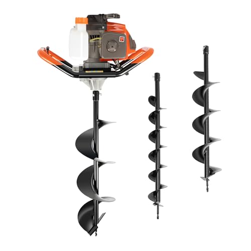 71CC 2Stroke Petrol Earth Auger Fence Post Hole Borer Ground Hole Borrer Digger 2.3KW Petrol Spiral Digger, 3 Drill Bits Diameter (100,150,200mm), 1L Fuel Tank, Safety Gear, Tool Kit