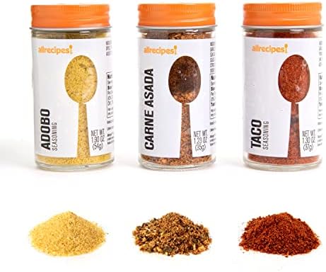 Allrecipes Mexican Spice Blends (Adobo, Carne Asada, Taco Seasoning) in Glass Jars with Removable Sifter Caps for Sprinkling, Set of 3 Clear 9.63 x 6.13 x 2-Inch
