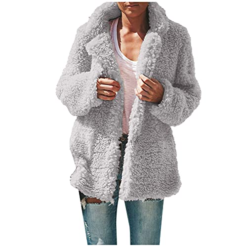 Manteau en peluche femme polaire gris taille M veste chaude automne hiver bouton pression