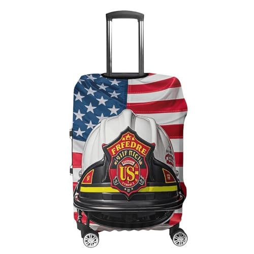 Red Stripe Firefighter USA Flag Luggage Cover, Washable Elastic Suitcase Cover Protector Fit 18-32 Inch Luggage4