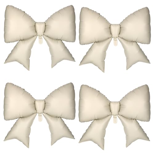 Image of 4Pcs Giant Bow Balloons, 97.5cm /38in Big Elegant Coquette Theme Balloons for Birthday Wedding Engagement & Party Large Decorations Bridal & Bachelorette Supplies (Cream)