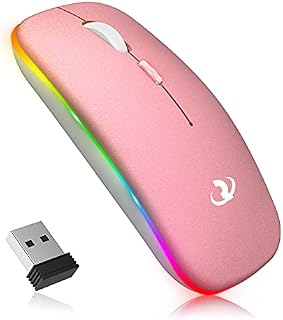 RIIKUNTEK Wireless Mouse Rechargable, Wireless Mouse for Laptop, LED Wireless Mouse, Slim Wireless Mouse w/ 1600 DPI, Silent Mouse w/ USB Receiver, 2.4G Wireless Mouse for Laptop PC Mac Office Pink