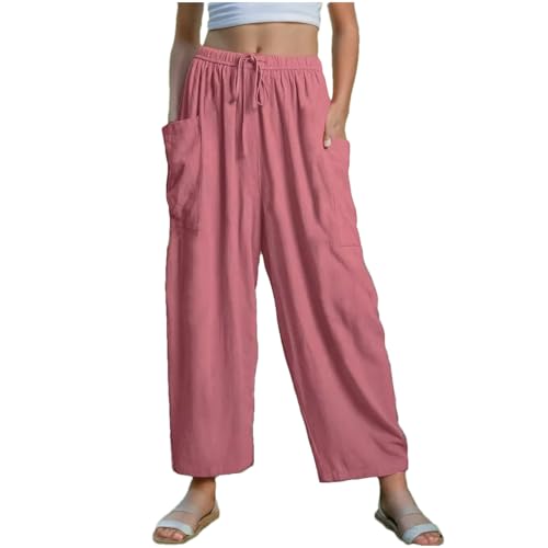 Girls Wide Leg Pants Kids Casual Flowy Elastic Waist Palazzo Pants Drawstring Loose Summer Trousers with Pockets
