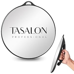 TASALON Unbreakable Barber Mirror – Hand Mirror with Handle for Hair Stylist, Beauty Salon, Handheld Salon Mirrors for Men, Women, Barber Supplies, Round Black Hand Held Mirror with Hanging