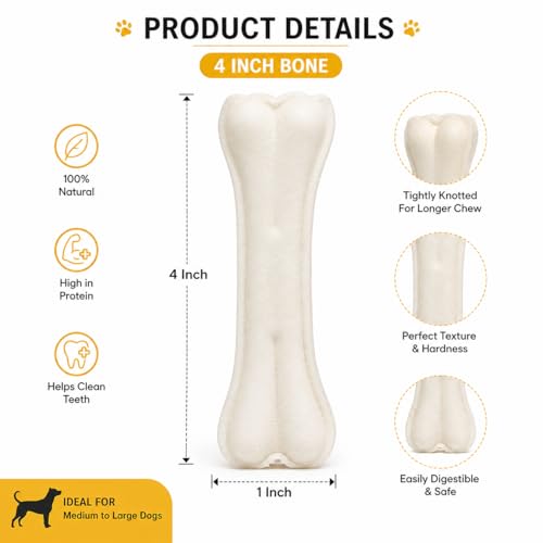 Image of Rawhide Dog Chew Bones 4 Inch (250g) | Long Lasting Chew Sticks for Dogs | Dental Cleaning Treat | Calcium Rich Puppy & Adult Dog Treat