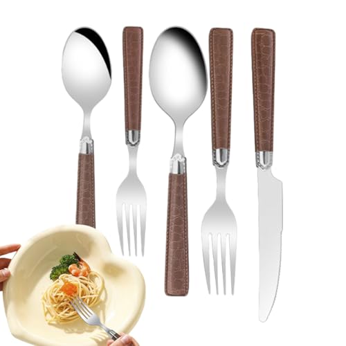 Cubiertos de acero inoxidable - Utensilios de cocina Vajilla 5 piezas - Set tenedor cuchara acabado espejo cómodo para el hogar