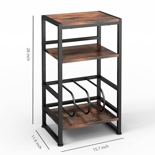 ZEXVIDA 3-Tier Vinyl Record Player Stand, End Table for Album Storage, 28\" H Record Player Stand with Storage Up to 120 Albums, Side Table for Living Room Bedroom (Rustic Brown)