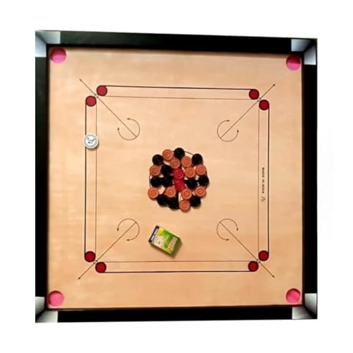 Image of Wooden Carrom Board with Coins, Striker and Boric Powder, 32 x 32 Inches Full Size, Made in India