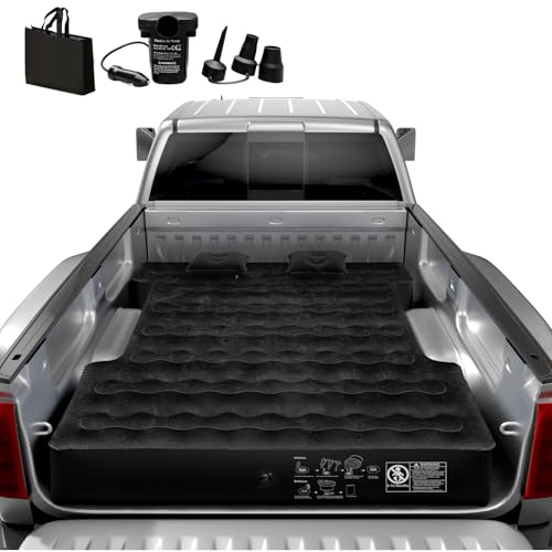 DikaSun Truck Bed Mattress, Truck Bed Air Mattress for 5.5-5.8ft Full Size Short Truck Beds, Inflatable Camping Air Mattress, Truck Tent Accessories with Pump & Carry Bag(A-Black)