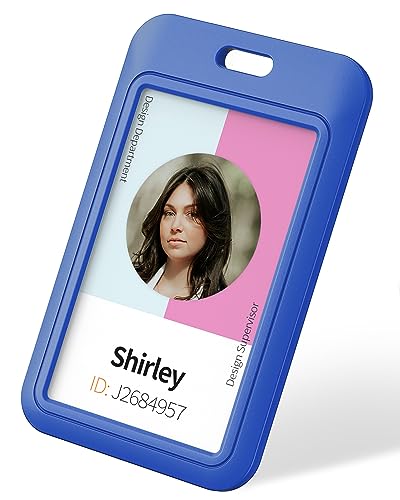 Image of Topkey Blue Pack of 1 Sliding ID Badge Holder, Heavy Duty Hard Plastic ID Card Protector Case for Office School Nurse Badge Credit Cards Proximity Cards Driver's Licenses and Passes, Vertical