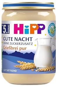 HiPP Bio Gute Nacht Grießbrei pur (6 x 190g), Babybrei ab 5. Monat, ohne Zuckerzusatz, gut sättigend, in bester Bio-Qualität